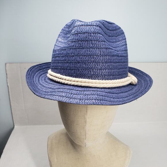 Straw Hat Mens One Size Blue Summer Fedora Cowboy Western Leisure Vacation Beach - Picture 15 of 16